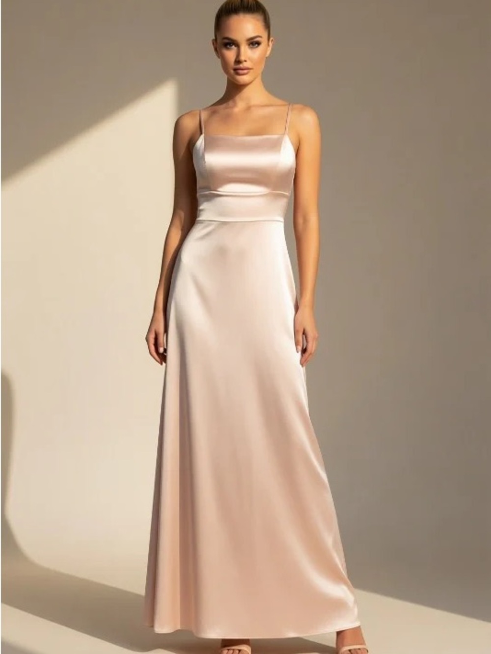 Satin Soft Pink / Blush Maxi Dress NWT